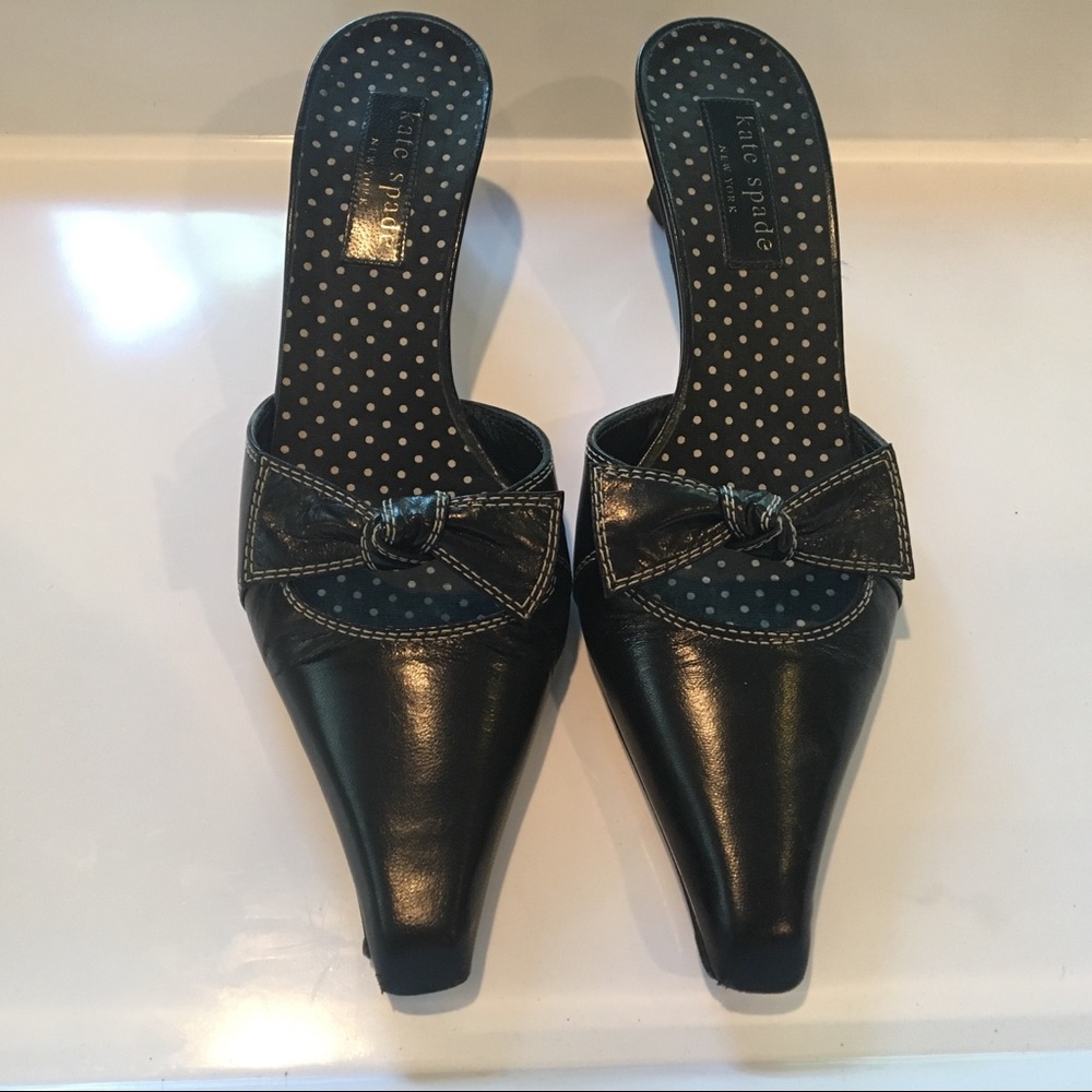 Kate Spade Black Bow Top High Heel Mules